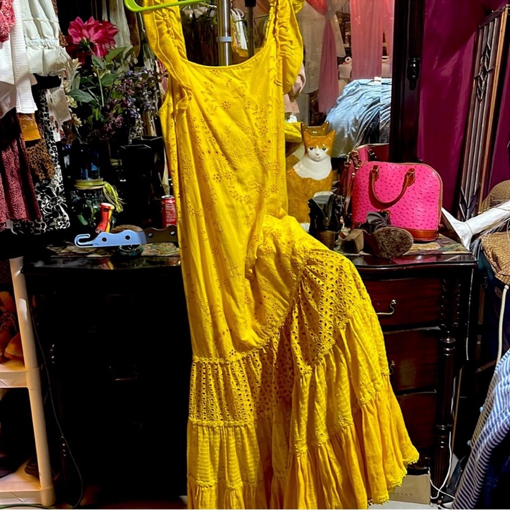 Anthropologie Yellow Ruffled Tiered Maxi Dress